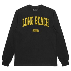 -shirt vintage à manches longues Long Beach California | T-shirt quartier rétro pour homme et unisexe | Vêtements de plage longs classiques