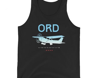 ORD Airport Tank Top - Unisex Tee, Men, Women, Chicago O'Hare Airport Tee, Chicago Gift, Airplane, Travel, 312, Vintage Chicago Shirt