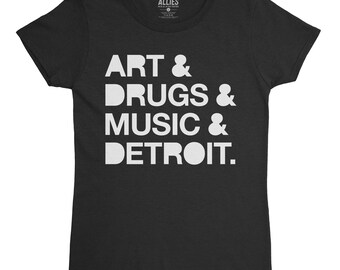 Camiseta de mujer con la música, las drogas y el arte de Detroit / Camiseta con la cultura de Detroit / Camiseta gráfica genial para mujer / Camiseta con la escena musical de Detroit