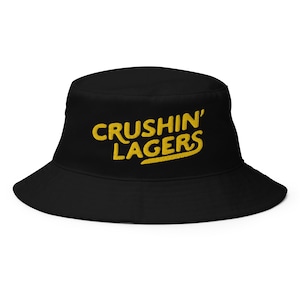 Crushin Lagers Beer Hat | Funny Craft Beer Cap | Tailgating Summer Hat | Day Drinking Gift | Retro Brewer Hat | Beer Lover Bucket Hat