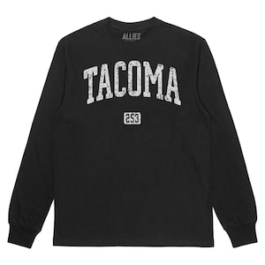 Koszulka z długim rękawem Tacoma 253 | Koszulka retro z numerem kierunkowym 253 w Waszyngtonie | Koszulka vintage PNW | Koszulka unisex z motywem przygody | Prezent z miasta przeznaczenia