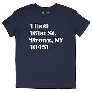 New York Baseball Stadium Bronx Kids T-Shirt | Youth Fan Tee | Stadium Address Shirt for Boys, Girls, Teens | Unisex Bronx NY Baseball Gift