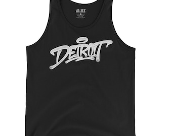 Detroit Graffiti Tank Top Men | Unisex Streetwear Sleeveless Shirt | Motor City Art Design | Urban Fashion Summer Outfit