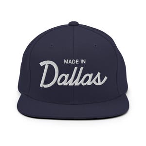 Made in Dallas Snapback Hat | Original Retro Script Baseball Cap | Adjustable Dallas Hat for Men & Women | 80s 90s Dallas Gift