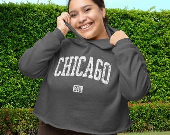 Chicago 312 Frauen Kapuzenpullover | Chicago Sweatshirt | Chicago Kapuzen Crop Top | Chicago Fleece-Pullover | Ladies, Girls, Windy City, Personalisiert