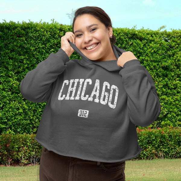 Chicago 312 Womens Hoodie | Chicago Sweatshirt | Chicago Hooded Crop Top | Chicago Fleece Pullover | Ladies, Girls, Windy City, Custom