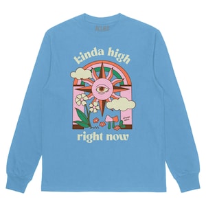 Kinda High långärmad T-shirt | Rolig marijuana-tröja för män | Trippy Stoner-tröja | Psykedelisk 420-grafik | Ironisk unisex festivaltröja
