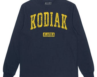 Camiseta de manga larga Kodiak Alaska / Camiseta vintage de Alaska / Camiseta retro Kodiak para hombre y unisex / Regalo para aventureros en Alaska