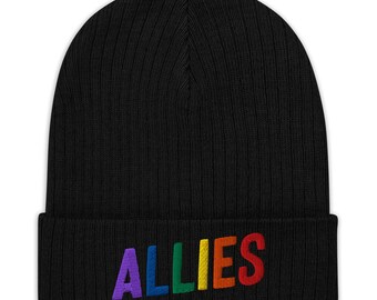 Allies Rainbow Beanie | LGBTQ+ Pride Beanie | Rainbow Winter Hat | Supportive Beanie for Men & Women | Inclusive Pride Hat