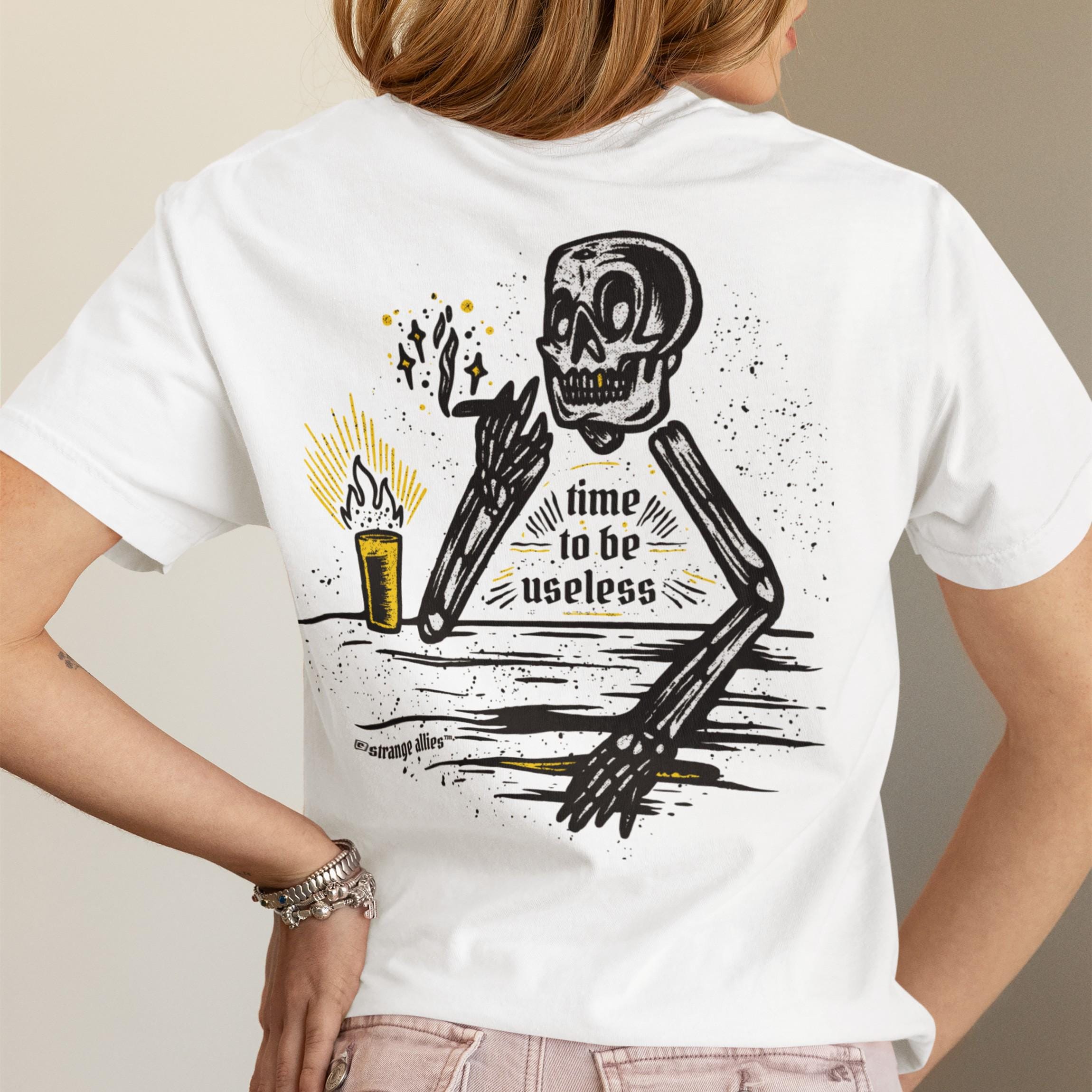 役立たずになる時間」シャツ、反労働スケルトンTシャツ、ビール好きへ