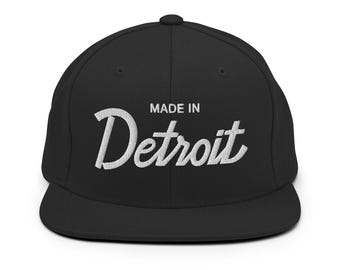 Made in Detroit Snapback-Hut | Original Retro Script Baseballkappe | Retro Detroit Hut für Männer & Frauen | 80er 90er Jahre Detroit Geschenk