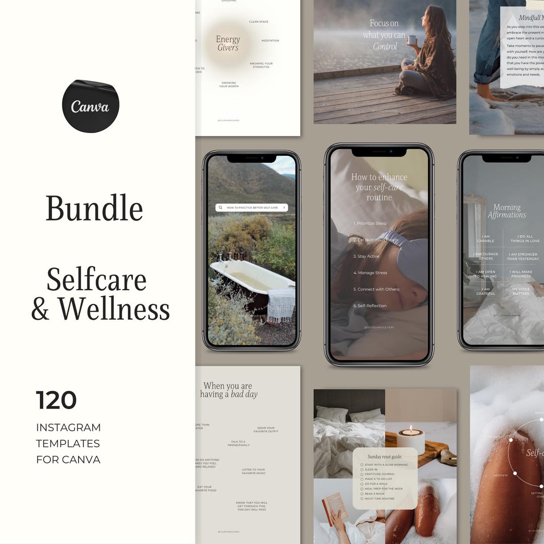 Self-care & Wellness Instagram Templates Bundle | Canva Coach Templates ...