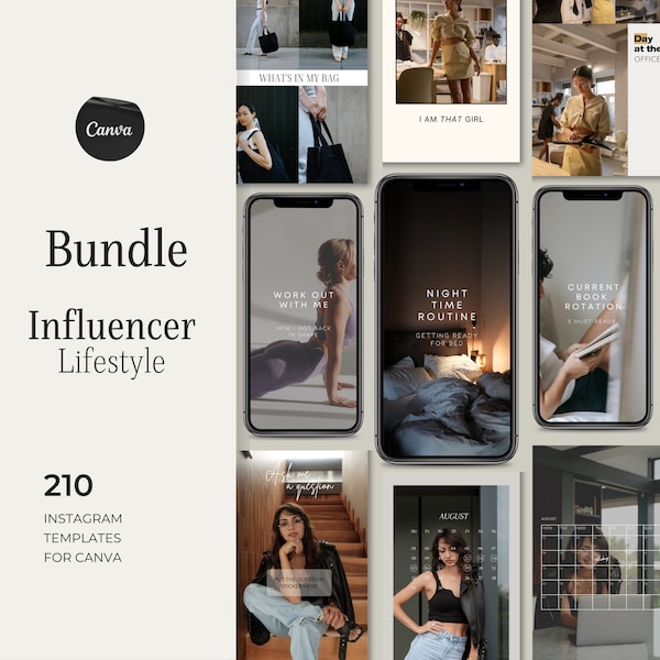 Lifestyle Influencer Instagram-sjabloonbundel | Esthetische Instagram-sjabloonbundel | lifestyle, blogger, influencer, Reels, Reel covers