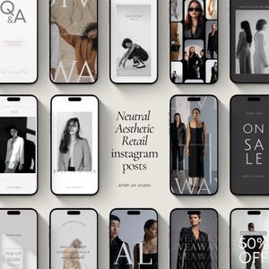 Neutral Aesthetic Instagram Templates for Retail | Canva Templates for Small Business, Minimal Social Media Kit, Editable Posts