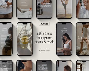 Life Coach Instagram Templates Canva, 100 Social Media Posts, Stories & Reels Bundle, Wellness Coaching Content Pack