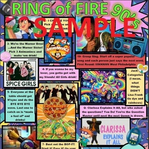 Drinking Game 90&#39;s Themed Party Game Rules! Ring of Fire for Adults! Art Collage