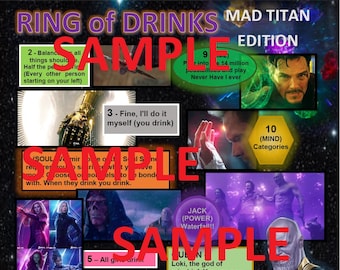 Juego de beber ¡Reglas del juego de fiesta con temática alienígena púrpura! ¡Anillo de Fuego para Adultos! collage de arte