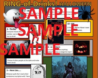 Juego de beber ¡Reglas del juego de fiesta temática de Halloween! ¡Anillo de Fuego para Adultos! collage de arte
