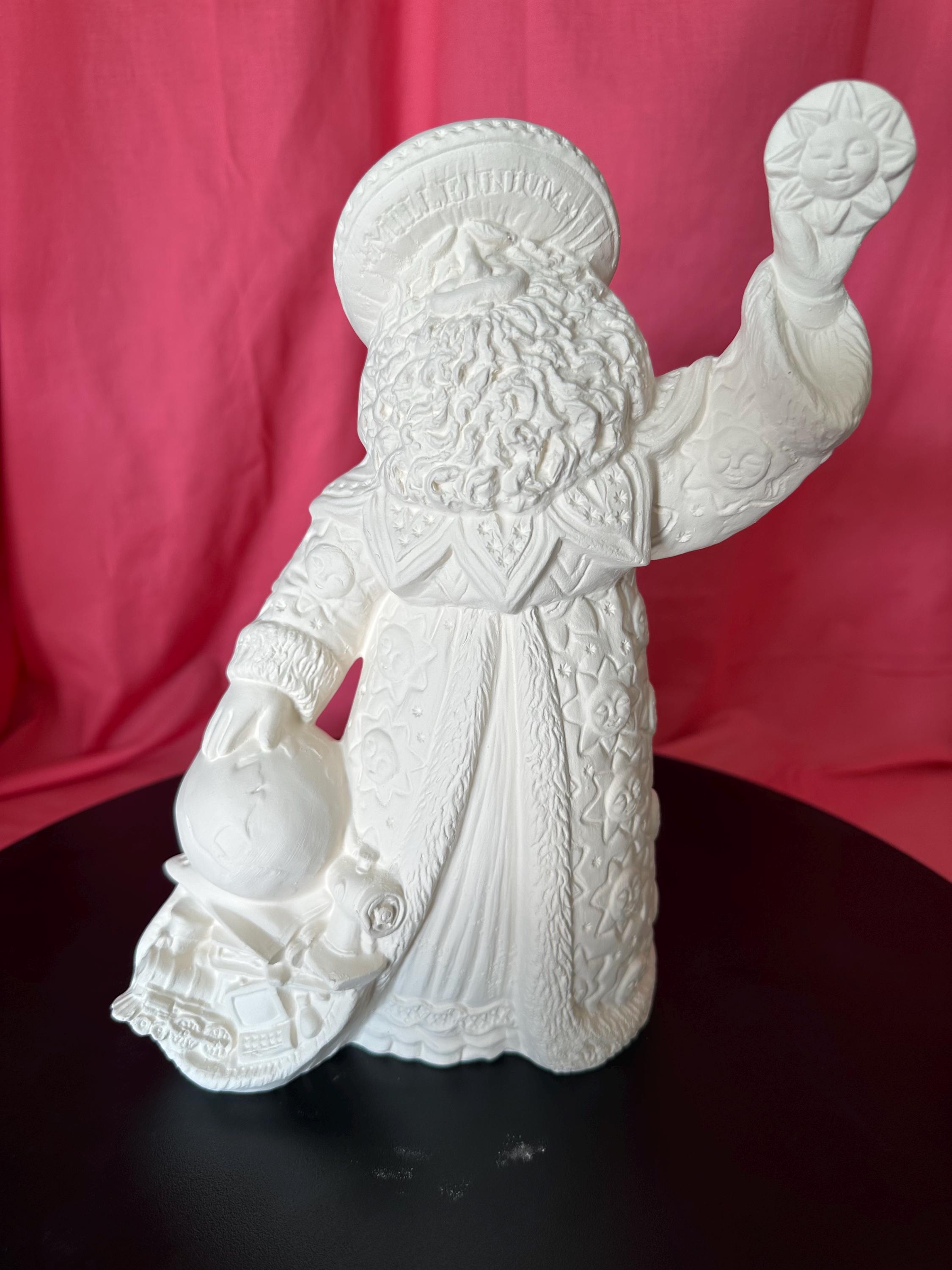 Figurine En Biscuit De Céramique à Peindre - Père Noël Avec Cloche, Fait Main, Neuf