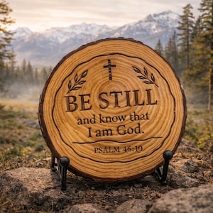 Engraved Wood Slice Sign | Psalm 46:10 Christian Decor