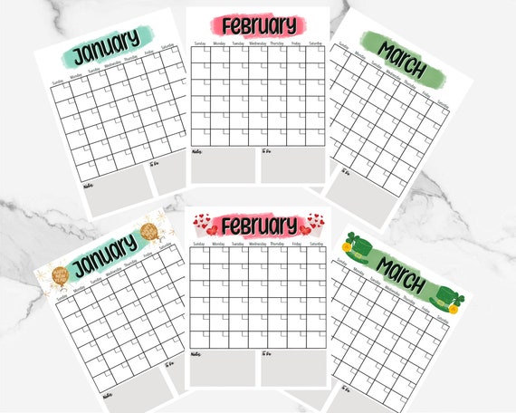 Vertical Blank Calendar Calendar Download Printable Seasonal - Etsy