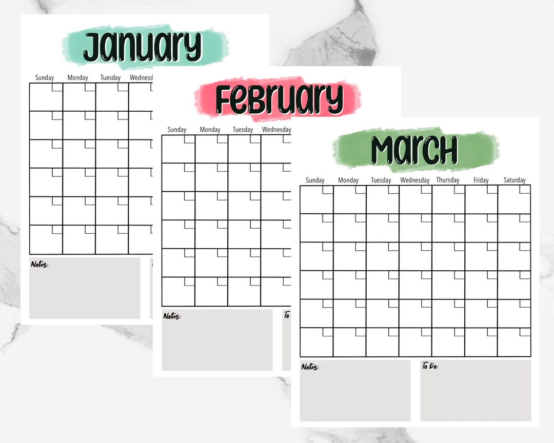 Printable calendar 12 month printable calendar vertical etsy