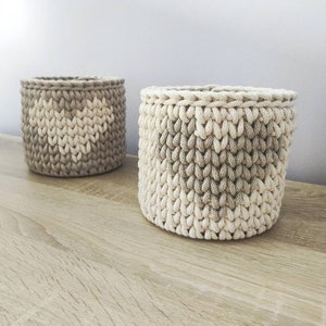 Basket with heart, Heart box, cotton organizer, minimalist home decor, crochet basket for toy, beige basket,