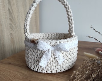 Cestino di Pasqua con Manico, Perfetto per Decorazioni di Pasqua, Cestino per la Benedizione del Cibo di Pasqua, Caccia alle Uova, Regalo di Pasqua Fatto a Mano, Cestino a Sorpresa del Coniglietto
