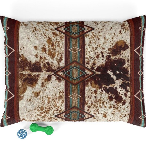 Western cowhide print pet bed | faux cowhide fleece dog bed | southwestern pet mat | pet crate mat bed | boho style pet pillow | pet gifts