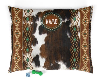Monogrammed cowhide print Pet Bed | western pet bedding | dog crate mat | fleece pet bed | personalized dog bed | custom pet beds