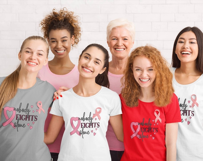 Nobody Fights Alone T-shirt, Breast Cancer Awareness Tee, Survivor Gift