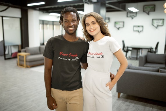 Christian Couples T-shirt, Power Couple Powered By God, Faith-Based Tee, Inspirational Shirt, Religious Gift for Couples, Relationship Tee
