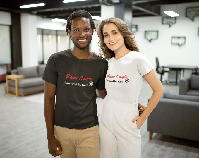 Christian Couples T-shirt, Power Couple Powered By God, Faith-Based Tee, Inspirational Shirt, Religious Gift for Couples, Relationship Tee