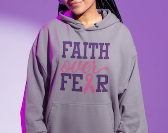 Breast Cancer Faith Over Fear Hoodie, Unisex Pullover, Inspirational Awareness Sweatshirt
