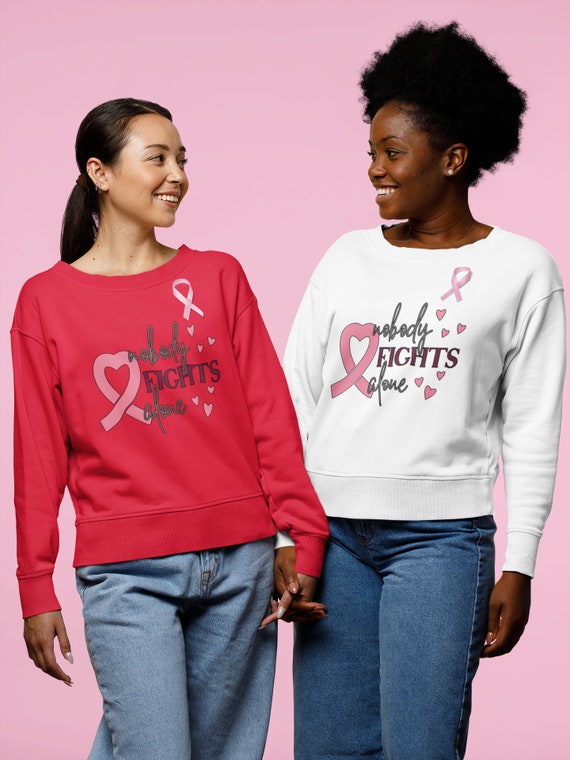 Nobody Fights Alone Breast Cancer awareness Crewneck Sweatshirt, Unisex Pullover Sweater, Classic Jumper, Comfy Sweatshirt, Everyday Top