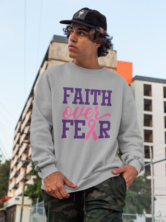 Breast Cancer Faith Over Fear Sweatshirt, Cancer Awareness Clothing, Pink Ribbon Jumper, Inspirational Survivor Gift