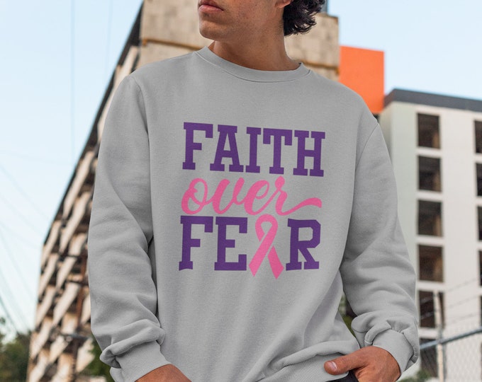Breast Cancer Faith Over Fear Sweatshirt, Cancer Awareness Clothing, Pink Ribbon Jumper, Inspirational Survivor Gift