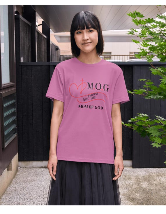 M.O.G. Mom of God Personalized T-Shirt | Heart & Cross Design | Perfect Gift for Christian Moms