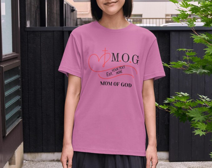 M.O.G. Mom of God Personalized T-Shirt | Heart & Cross Design | Perfect Gift for Christian Moms