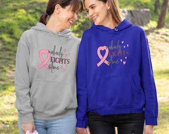 Breast Cancer Nobody Fights Alone Unisex Pullover Hoodie, Cancer Awareness Hoodie, Supportive Sweatshirt, Survivor Gift
