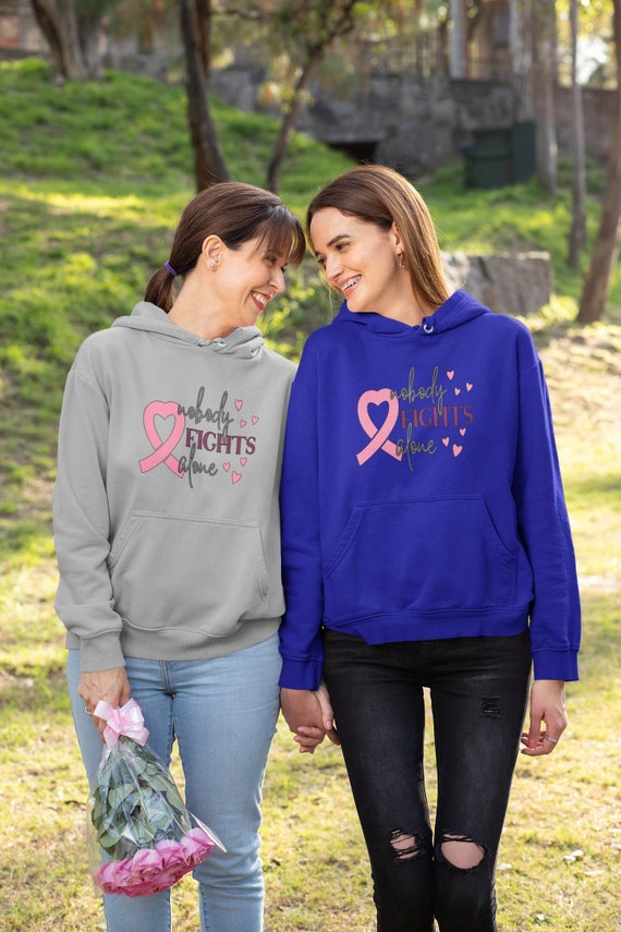 Breast Cancer Nobody Fights Alone Unisex Pullover Hoodie, Cancer Awareness Hoodie, Supportive Sweatshirt, Survivor Gift