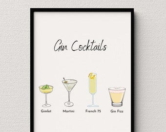 PRINTABLE Gin Cocktails Print Art I Cocktail Poster