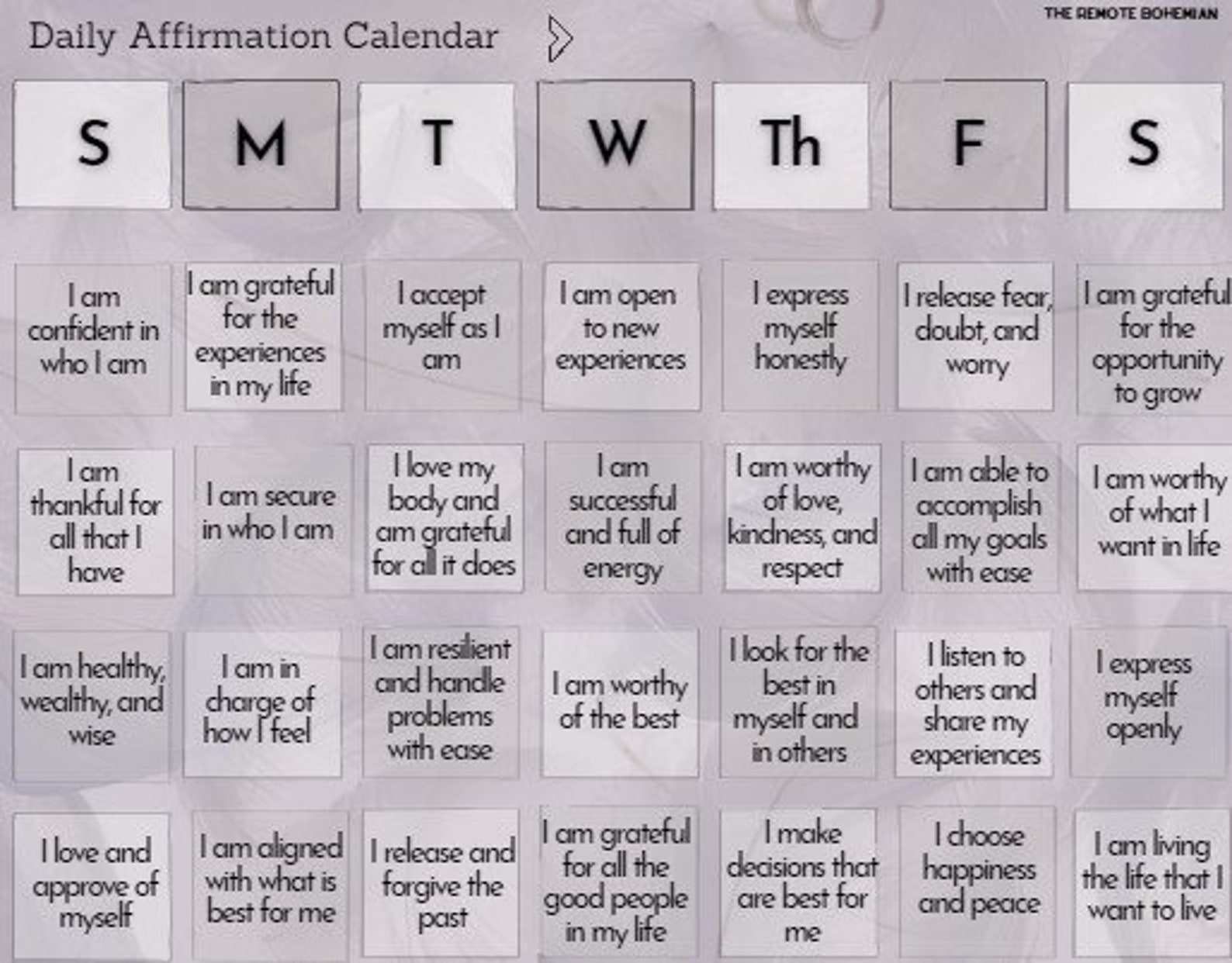 Daily Affirmations Calendar Set of 4 DIGITAL DOWNLOAD Etsy