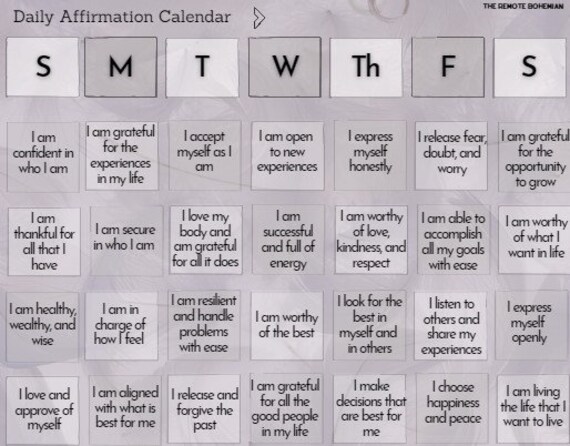 Daily Affirmations Calendar Set of 4 DIGITAL DOWNLOAD - Etsy Daily Affirmations Calendar Set of 4 DIGITAL DOWNLOAD - Etsy