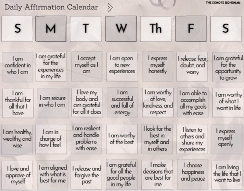 Daily Affirmations Calendar Set of 4 DIGITAL DOWNLOAD Etsy