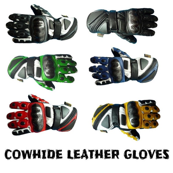 Handmade Motorbike Leather Gloves - Unisex Protected Biker Leather Gloves - Next Day Shipping. Cowhide Leather Biker Glove Hard Shell CE