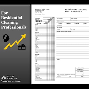 Residential Cleaning WORK ORDER / INVOICE, cleaning service business, House Cleaning Checklist Estimate, Word or Google Docs Template