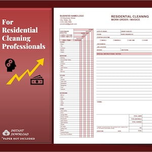 Residential Cleaning WORK ORDER / INVOICE, cleaning service business, House Cleaning Checklist Estimate, Word or Google Docs Template