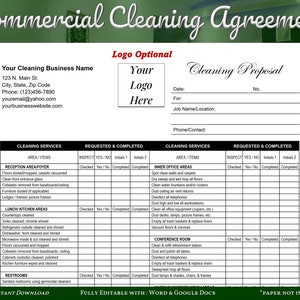 Commercial Cleaning Proposal Agreement Checklist Cleaning Service