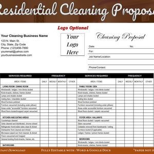 Propuesta de limpieza para negocio de limpieza residencial, estimación del servicio de limpieza del hogar, acuerdo de servicio de limpieza WORD editable y documentos de Google